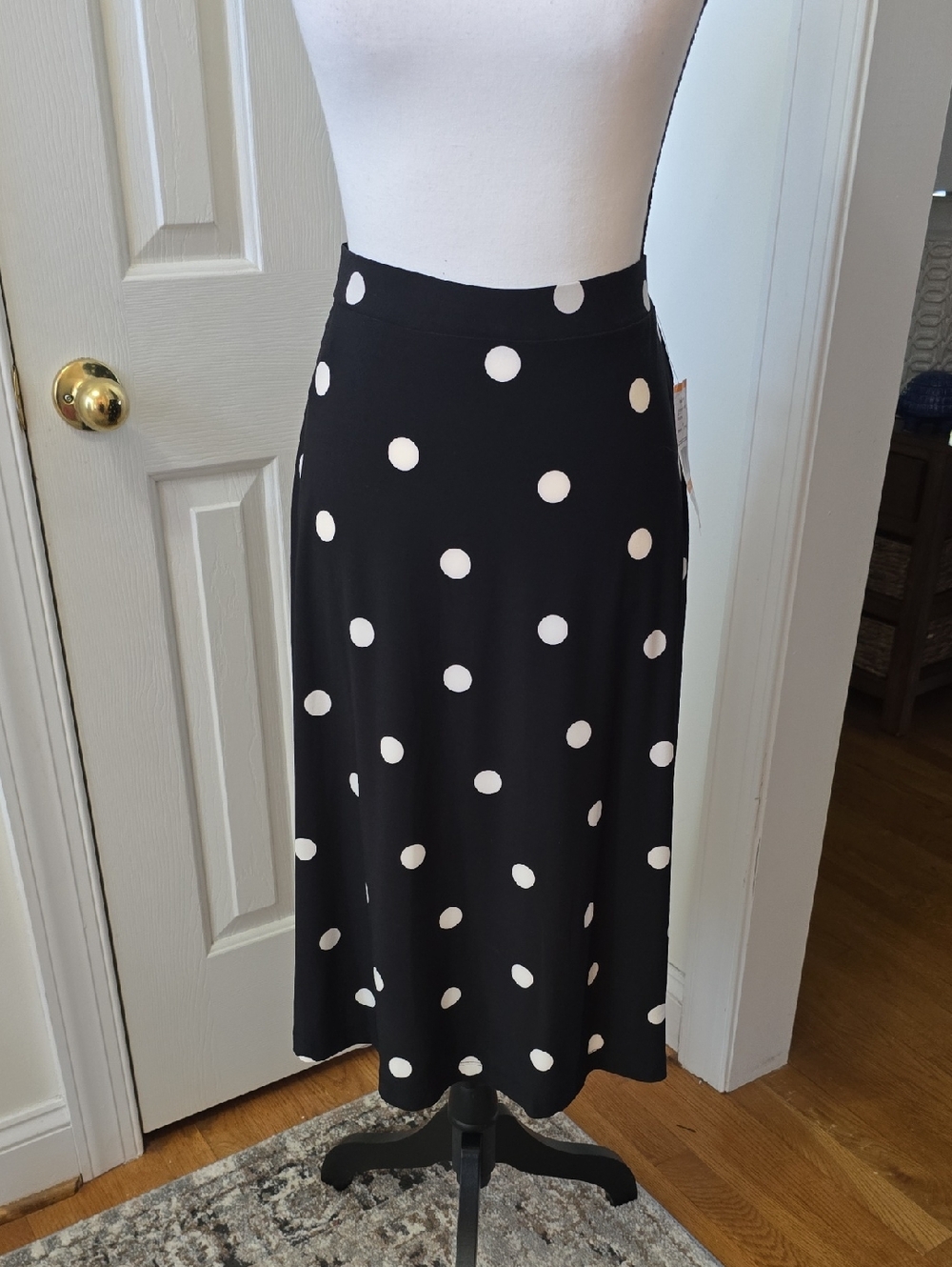 BLACK LABEL BY EVAN-PICONE WOMENS BLACK & WHITE POLKA-DOT SLIP-ON SKIRT SMALL